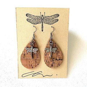 Cork & Silver Dragonfly Earrings